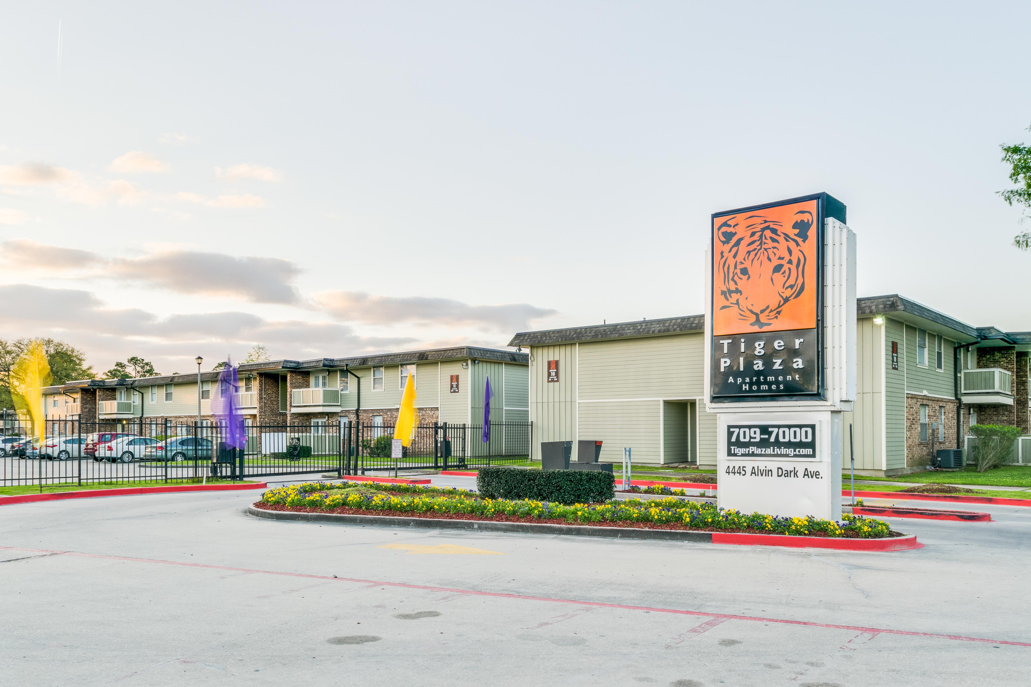 Tiger Plaza main entrance with big apartment sign